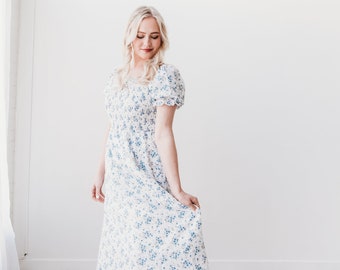 Ella Smocked Bodice Boho Floral Women Dress, Summer Women Boho Dress, Cocktail Dress, Midi Boho Dress, Boho Print Dress, Floral Dress