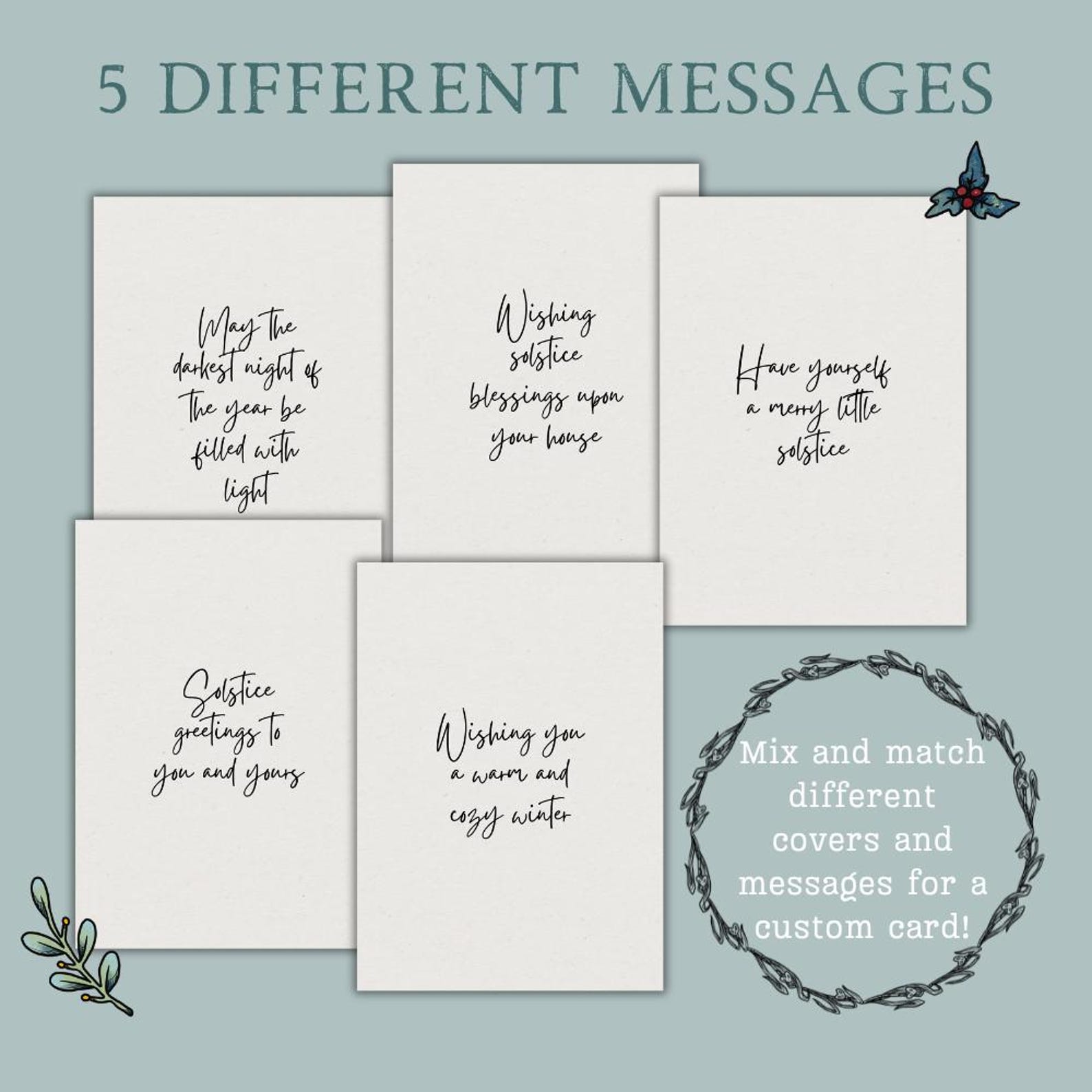 Printable Winter Solstice Cards (5 X 7), Yule Cards, Woodland Holiday ...