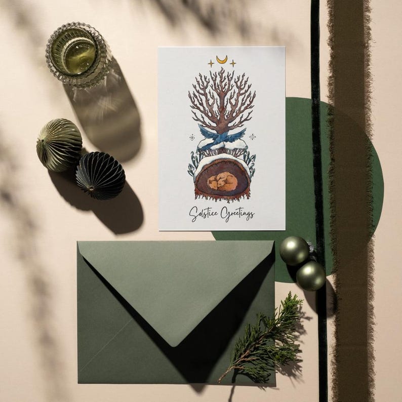Printable Winter Solstice Cards (5 X 7), Yule Cards, Woodland Holiday ...