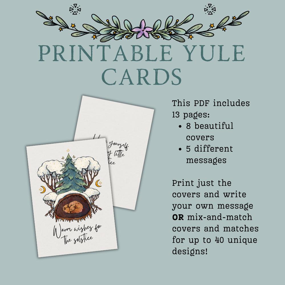 Printable Winter Solstice Cards (5 X 7), Yule Cards, Woodland Holiday ...