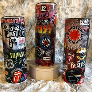 Classic Rock Bands of the 80's 90's 20 oz Stainless Steel Tumbler Cup Metal Grunge