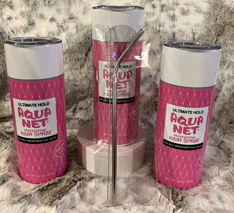 Aqua Net Hairspray Pink Stainless Steel 20 oz Tumbler Novelty Vintage Funny Gift Cup Coffee Drink Hot Cold Hairdresser Stylist Hair Spray image 3