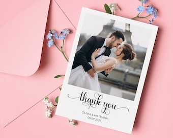 Personalised Wedding Thank You Cards, FREE Envelopes, Wedding Thank You Cards with Photo, Simple Wedding Thank You Cards, Thank You Card