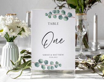 Eucalyptus Wedding Table Number Cards, Minimalist Design, wedding stationery, wedding table accessories, table decoration, table number card