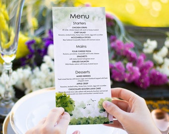 Forest wedding menu, custom wedding menu, personalised wedding menu, custom menu, personalized menu, wedding menu, DL size wedding menu