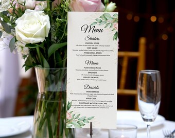 Floral wedding menu, custom wedding menu, personalised wedding menu, custom menu, personalized menu, wedding menu, DL size wedding menu