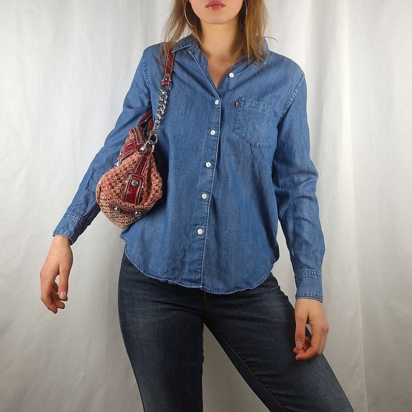 blaue jeans bluse levis jeans shirt by Levi's top longsleeve shirt lässiges indie shirt westliche bluse Boyfriend Fit Top Cottagecore