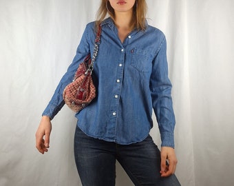 blue denim blouse levis jeans shirt by Levi's top longsleeve shirt casual indie shirt western aesthetic blouse boyfriend fit top cottagecore