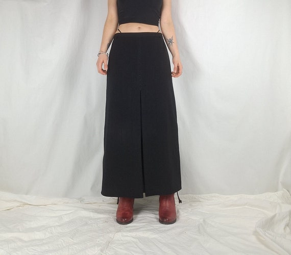 black maxi skirt y2k aesthetic skirt long gothic … - image 2
