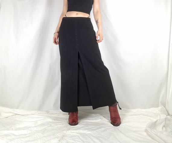 black maxi skirt y2k aesthetic skirt long gothic … - image 1