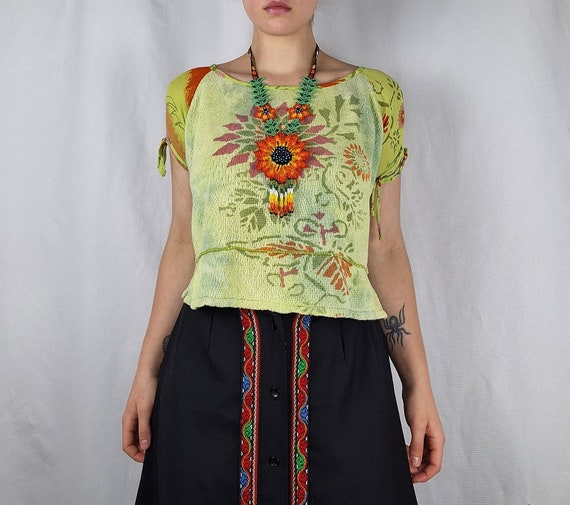 indie hippie shirt top alternative boho with a fl… - image 1
