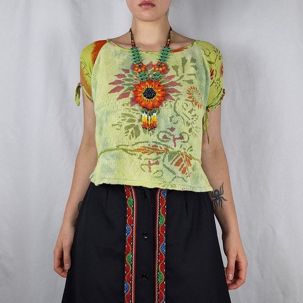 indie hippie shirt top alternative boho with a floral botanical pattern 90s 2000s fairy pixie core festival beach wear