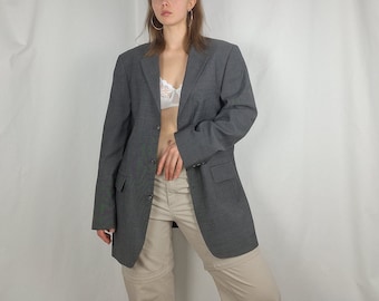 grauer Blazer Jacke 90er Jahre Vintage Blazer ästhetische Blazer Bürokleidung elegant edler Blazer Streetwear urbane Jacke grau