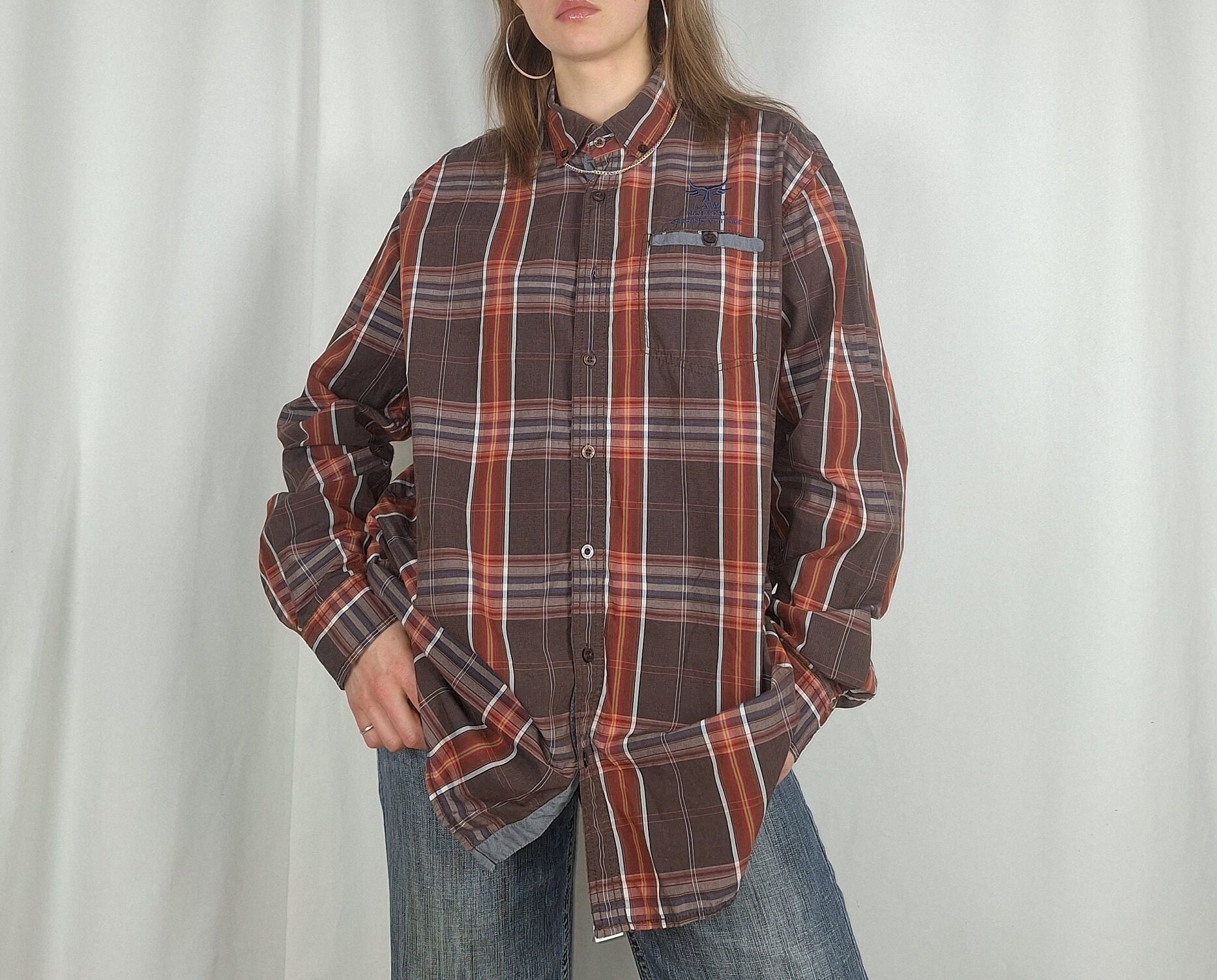 Brown Red Checkered Shirt by Engbers Longsleeve Button Down