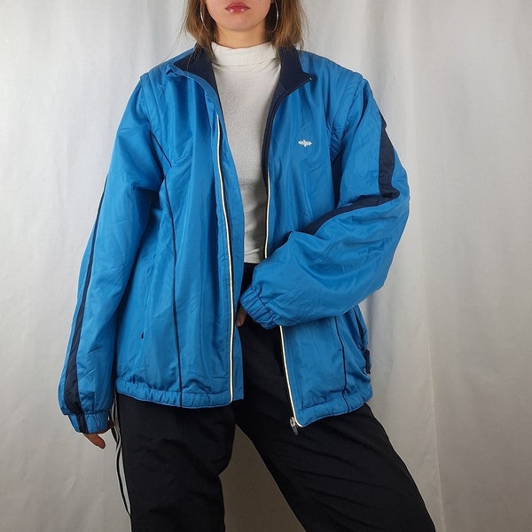 blaue gefütterte Jacke sportliche Trainingsjacke gorpcore ästhetische Jacke Unisex Streetwear Jacke 2000s Vintage Jacke Skater Style 00s