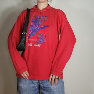 rode trui vintage coltrui bedrukte zip-up trui jaren 90 streetwear trui ski mode trui top oversized techno rave wear top
