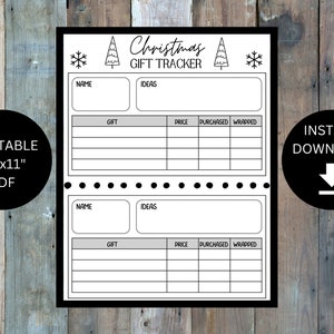 Christmas Gift Tracker, Christmas Gift List, Christmas Gift List PDF, Christmas Gift Tracker PDF, Printable Gift List, Printable List