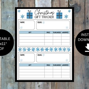 Christmas Gift Tracker, Christmas Gift List, Christmas Gift List PDF, Christmas Gift Tracker PDF, Printable Gift List, Snowflake Gift List