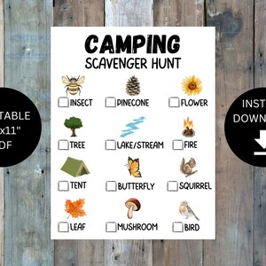 Camping Scavenger Hunt, Camping Activity, Camping Scavenger Hunt PDF, Printable Camping Scavenger Hunt, Printable Nature Hunt, Camping Game