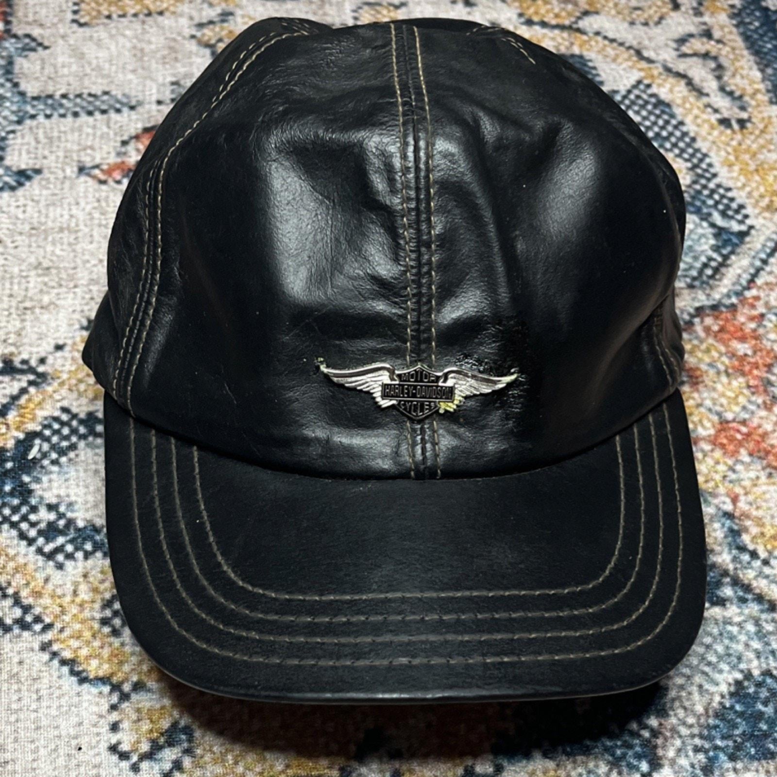 Vintage Leather Harley Davidson Cap Hat - Etsy