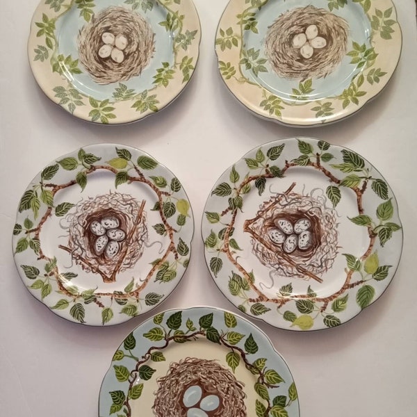Robin's Nest for Essex Portugual Salad Plates Vintage delight Near Mint Rare discontinued China Galore (total 5 plates)