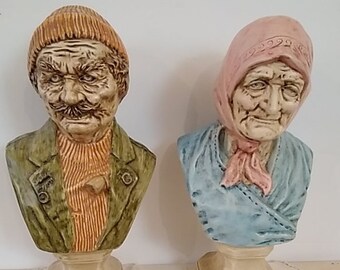 Old Man ''Salty Dog" Old Woman Sea Hag Beulah Ceramic Busts 10" Holland Mold