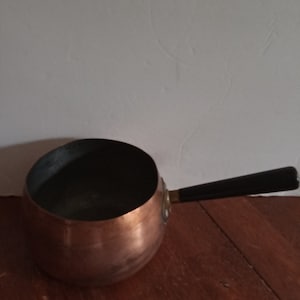 Vintage Copper Sauce/Fondue Pan Stainless lined /Wood Handle Preowned