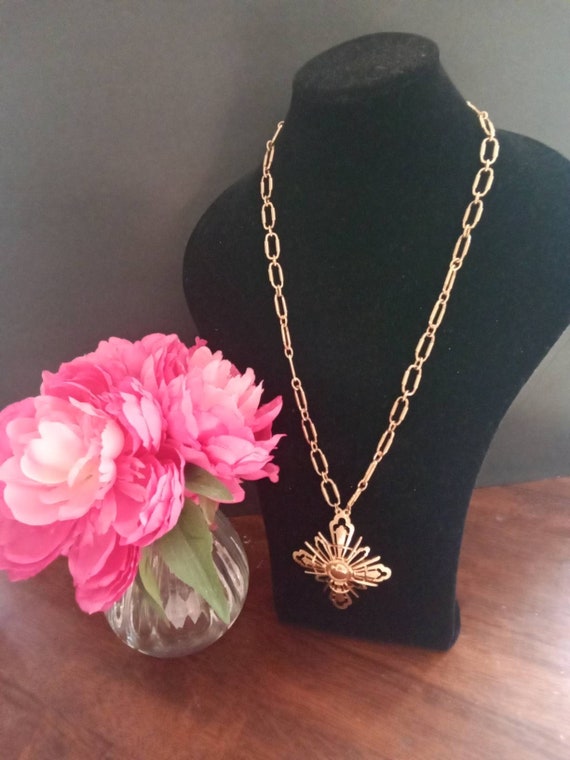Vintage Monet large Maltese cross necklace and pe… - image 4