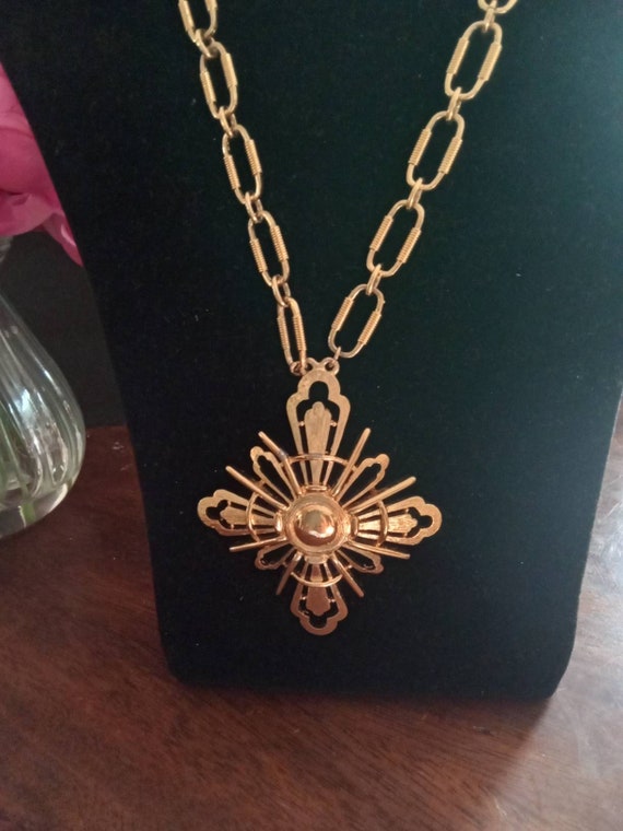 Vintage Monet large Maltese cross necklace and pe… - image 2