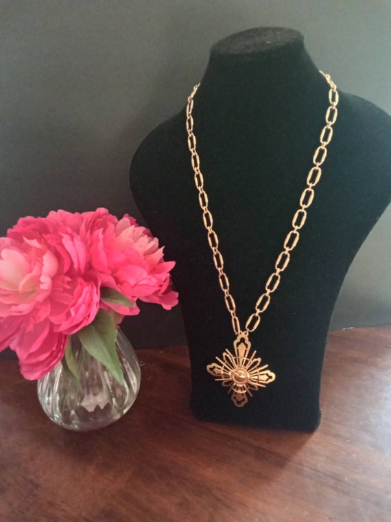 Vintage Monet large Maltese cross necklace and pe… - image 3