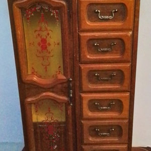 Vintage Jewelry Box Wood 18x10.5x6in Jewelry organizer large 80s multiple drawers folding drawer