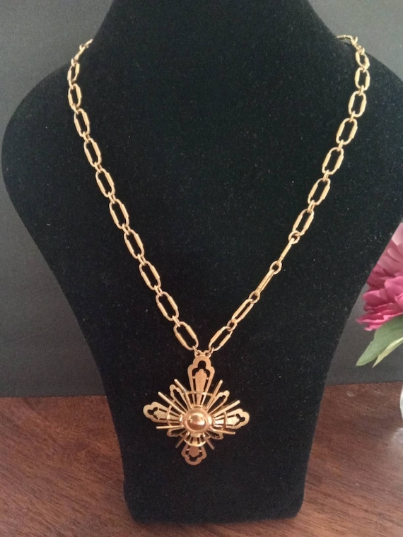 Vintage Monet large Maltese cross necklace and pe… - image 1