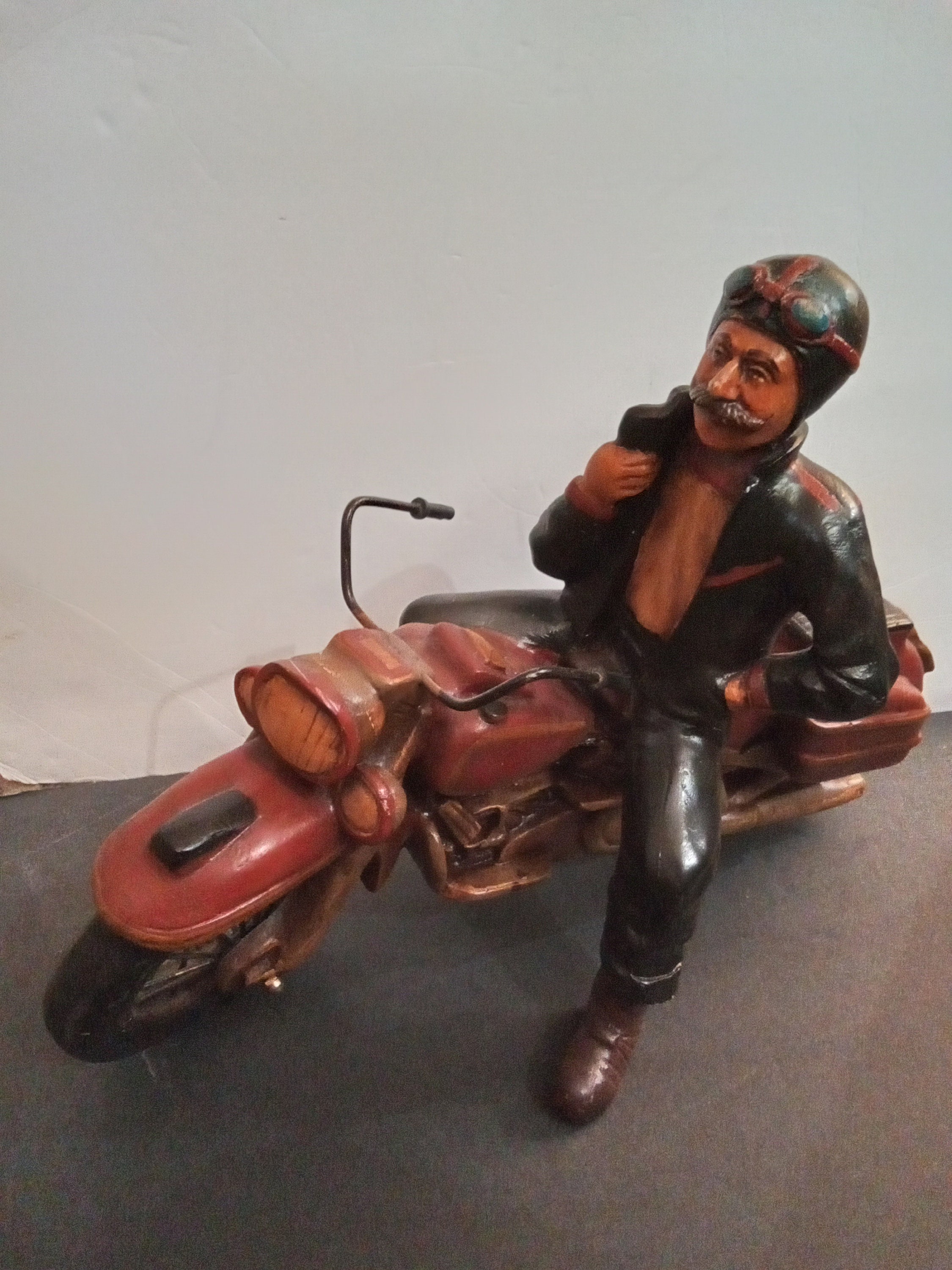 Large Solid Vintage Resin & Metal Harley Davidson  Style Motorcycle with Rider, Sculpture father's day gift Dad