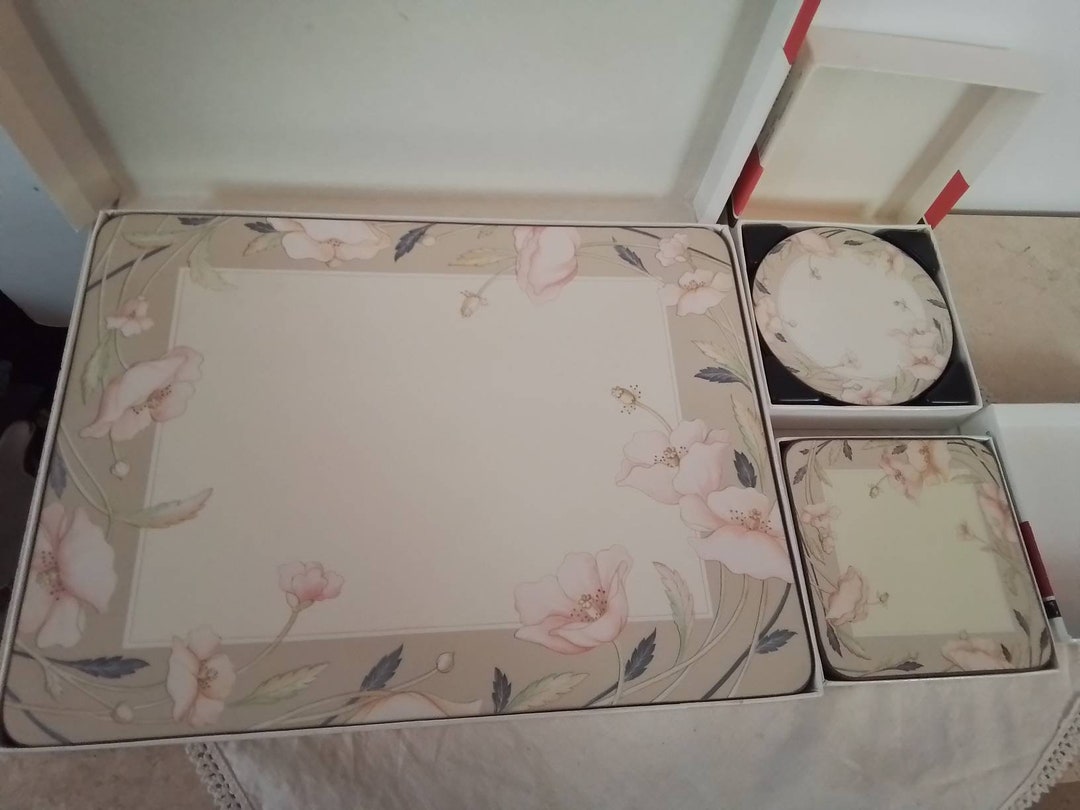 Pimpernel De Luxe Finish 6 Placemats Nouveau Taupe Pink Floral Spring
