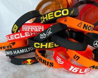 F1 Driver Inspired Rubber Wristbands, Leclerc, Hamilton, Verstappen, Norris, Vettel / Bracelet Formula One Driver Jewellery Accessories