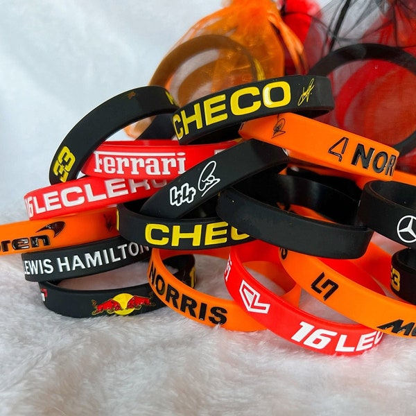 F1 Driver Inspired Rubber Wristbands, Leclerc, Hamilton, Verstappen, Norris, Vettel / Bracelet Formula One Driver Jewellery Accessories