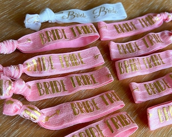 BRIDE TRIBE, Team Bride Wristbands | Pink and Gold & White Bride, Hairband, Bracelet, Wedding, Hen Do Favour, Hen Party, Bride Squad