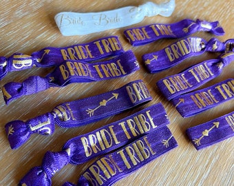 BRIDE TRIBE, Team Bride Wristbands | Purple and Gold & White Bride, Hairband, Bracelet, Wedding, Hen Do Favour, Hen Party, Bride Squad