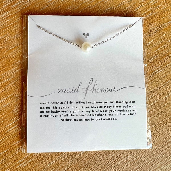 Maid of Honour Proposal Necklace, Will You Be My Bridesmaid, Wedding, For Giftbox, Box, Gift Idea, Charm, Wedding Gifts, Pearl, Silver