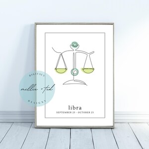 Balance Zodiac Wall Art Print, Balance Digital Print, Balance Zodiac Gift for Her, Balance Gifts, Balance Star Sign Art Print Digital Downloadable