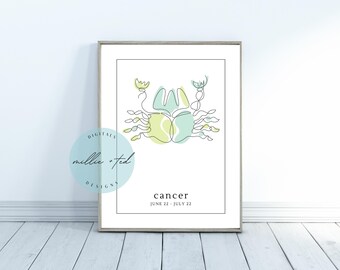 Cancer Zodiac Wall Art Print, Cancer Digital Print, Cancer Zodiac Gift for Her, Cancer Gifts, Cancer Star Sign Art Print Digital Download