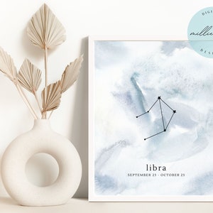 Libra Watercolor Zodiac Print, Libra Digital Print, Libra Zodiac Gift for Her, Libra Gifts, Libra Star Sign Art Print Digital Downloadable