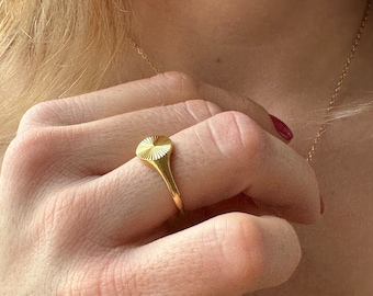 Sun ring, Signet ring, Minimalist ring, 18k gold, Gift for her, Waterproof