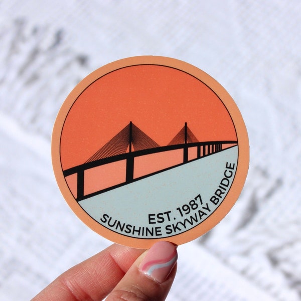 Sunshine Skyway Bridge St. Petersburg to Terra Ceia, Florida, Waterproof Sticker, 3x3 in.