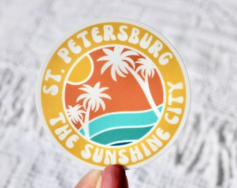 St. Petersburg Florida, The Sunshine City Waterproof Circle Sticker, 3x3 inches