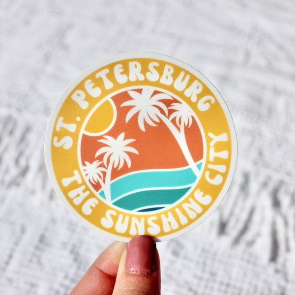 St. Petersburg Florida, The Sunshine City Waterproof Circle Sticker, 3x3 inches