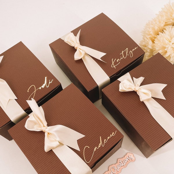 BOX ONLY - Terracotta Brown & Gold Personalized Empty Gift Box With Ribbon Bridesmaid Proposal Corporate Birthday Wedding Gifts