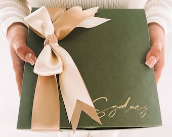 BOX ONLY - Sage Green Corporate Gift Box Brand Colors Personalized Empty Gift Box With Ribbon Bridesmaid Proposal Birthday Wedding Gifts