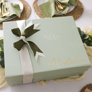 ALLEEN MAGNETISCHE DOOS Licht saliegroen goud gepersonaliseerde lege geschenkdoos met lint voorstel bruidsmeisje Corporate verjaardag bruiloft makelaar cadeau