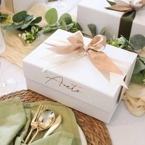 MAGNETIC BOX ONLY White Gold Personalized Empty Gift Box With Ribbon Bridesmaid Proposal Corporate Birthday Wedding Gifts Build Your Own Box